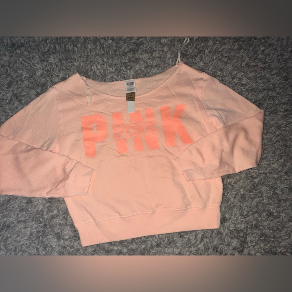 pink off the shoulder crew neck